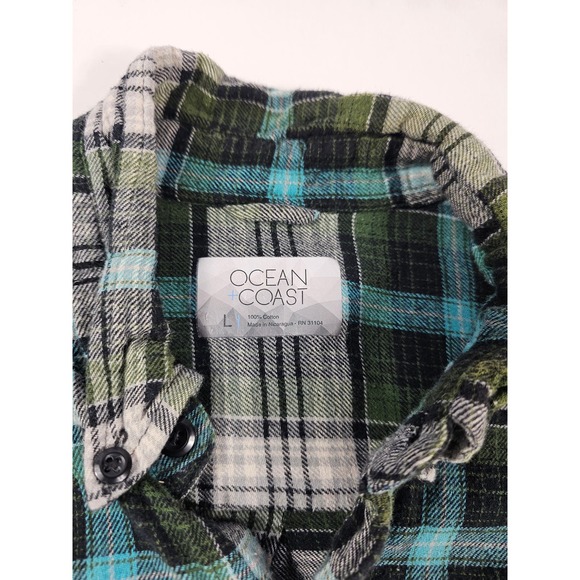 Ocean Coast size Large plaid flannel 2 pocket button up ^ - Picture 3 of 6